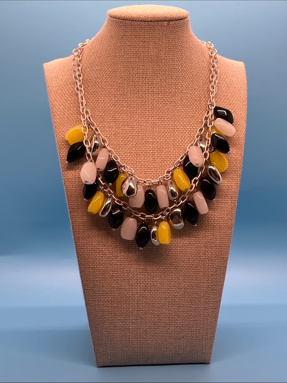 Erica Lyons Yellow, Black & Cream Multi-Strand Bib Necklace